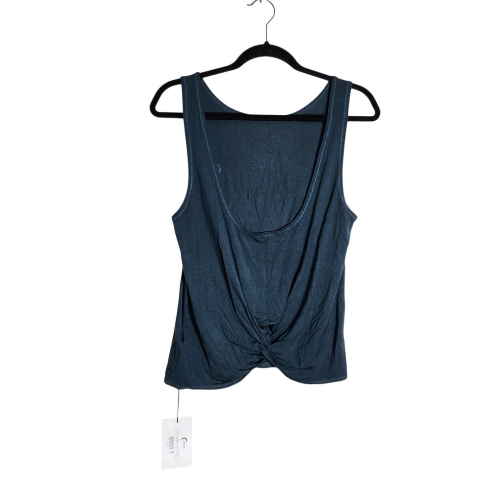 Zyia Active Women Twist Front Tank Top Teal Blue Scoop Neck Athleisure Size M